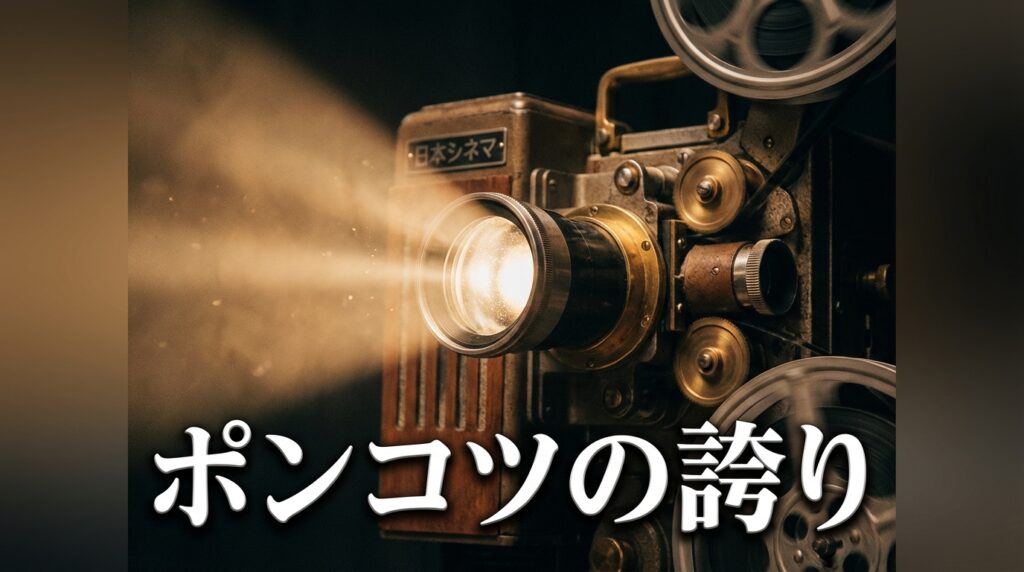 暗い映画館で光を放つアナログ映写機