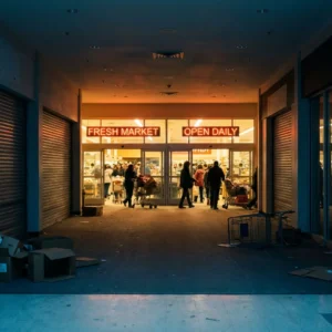 廃墟モールの中でロピアだけが賑わっている様子を表すイメージ画像