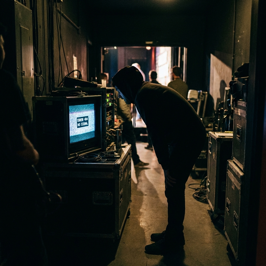 R-1予選で機材トラブルに見舞われた芸人のシルエット