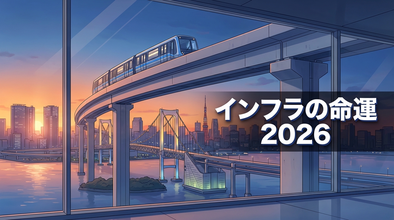 レインボーブリッジを背景に走る新型のゆりかもめ