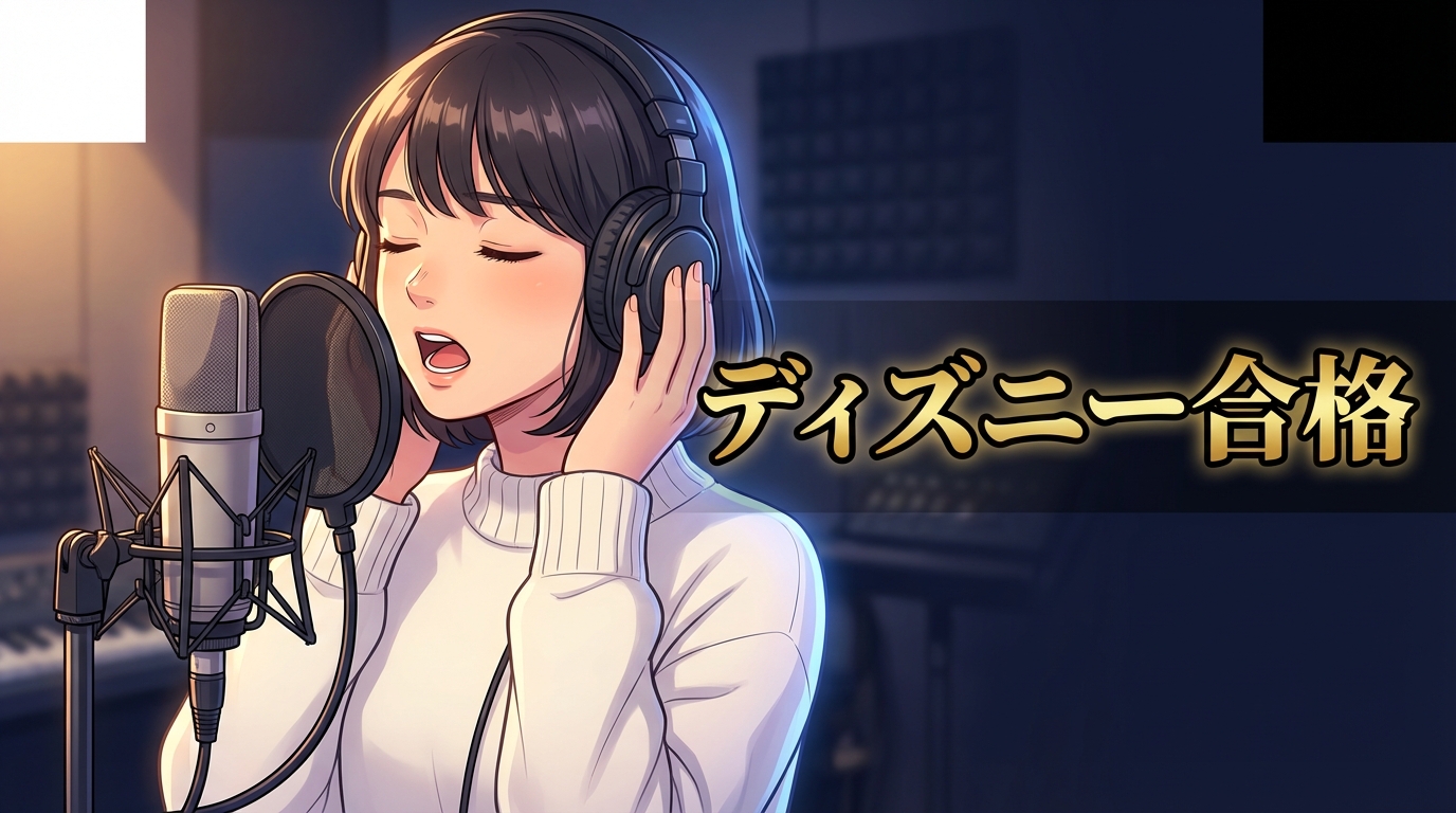 レコーディングスタジオで歌う女優のイラスト