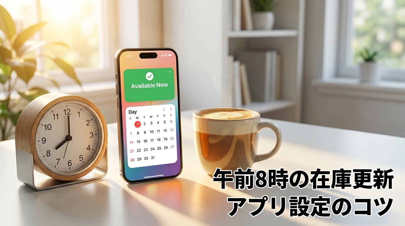 朝の在庫更新タイミングをスマートにチェックするシーン。