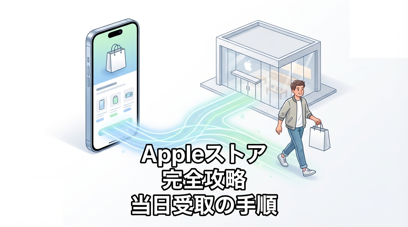 オンライン予約から実店舗での受け取りまでのスムーズな流れを表現したイラスト。