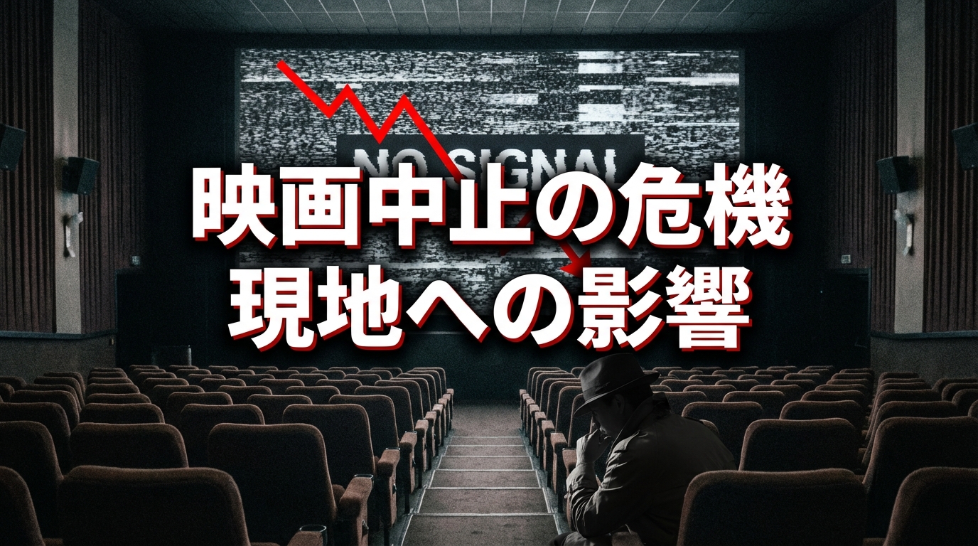 無人の映画館と下降するグラフのイメージ