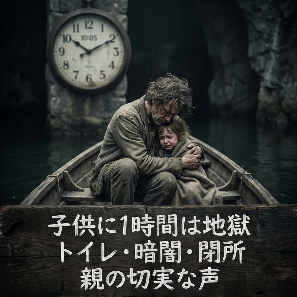 暗闇で泣く子供と困る親のイメージ