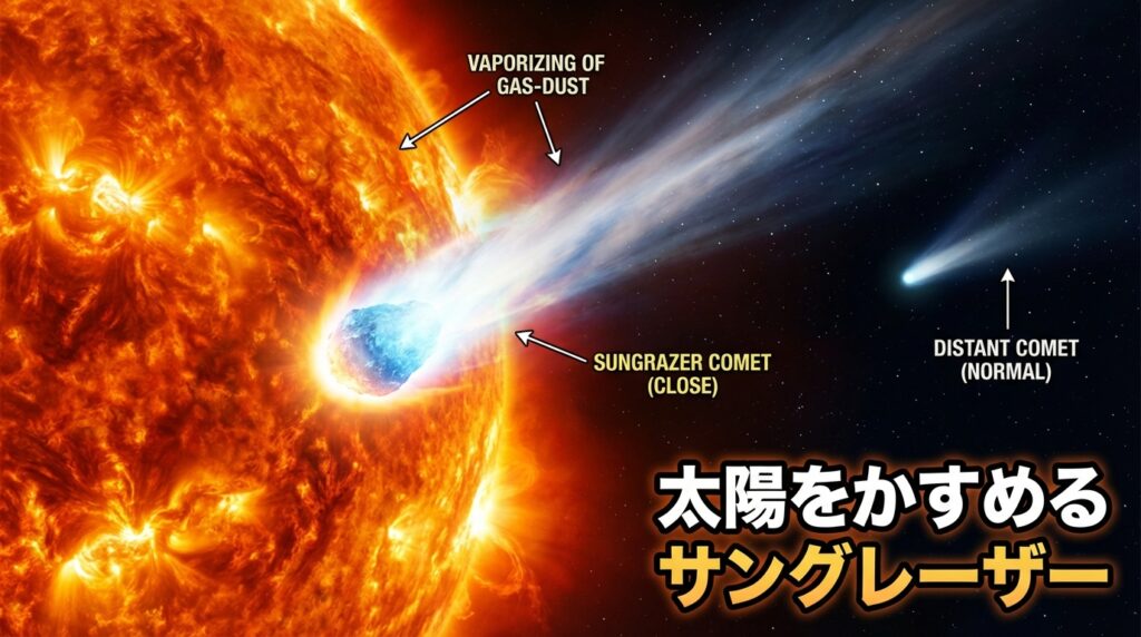 太陽の至近距離を通過するサングレーザー彗星のイメージ