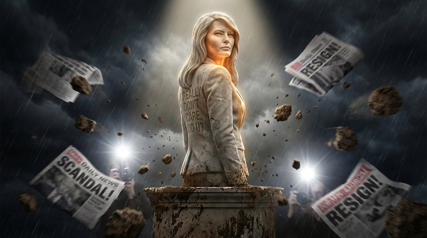 泥や批判をものともせず凛と立つメラニア夫人の彫像のようなイメージ