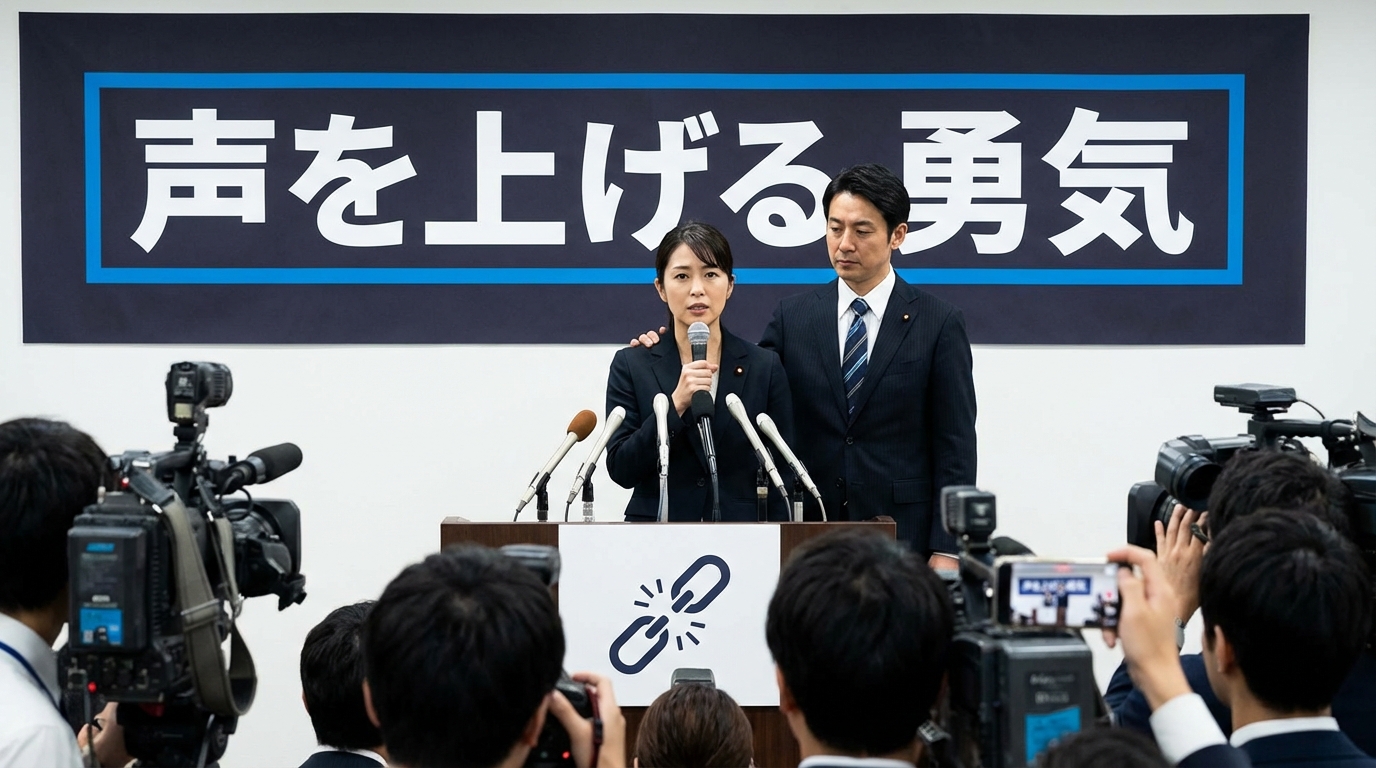 記者会見で発言する女性（イメージ）