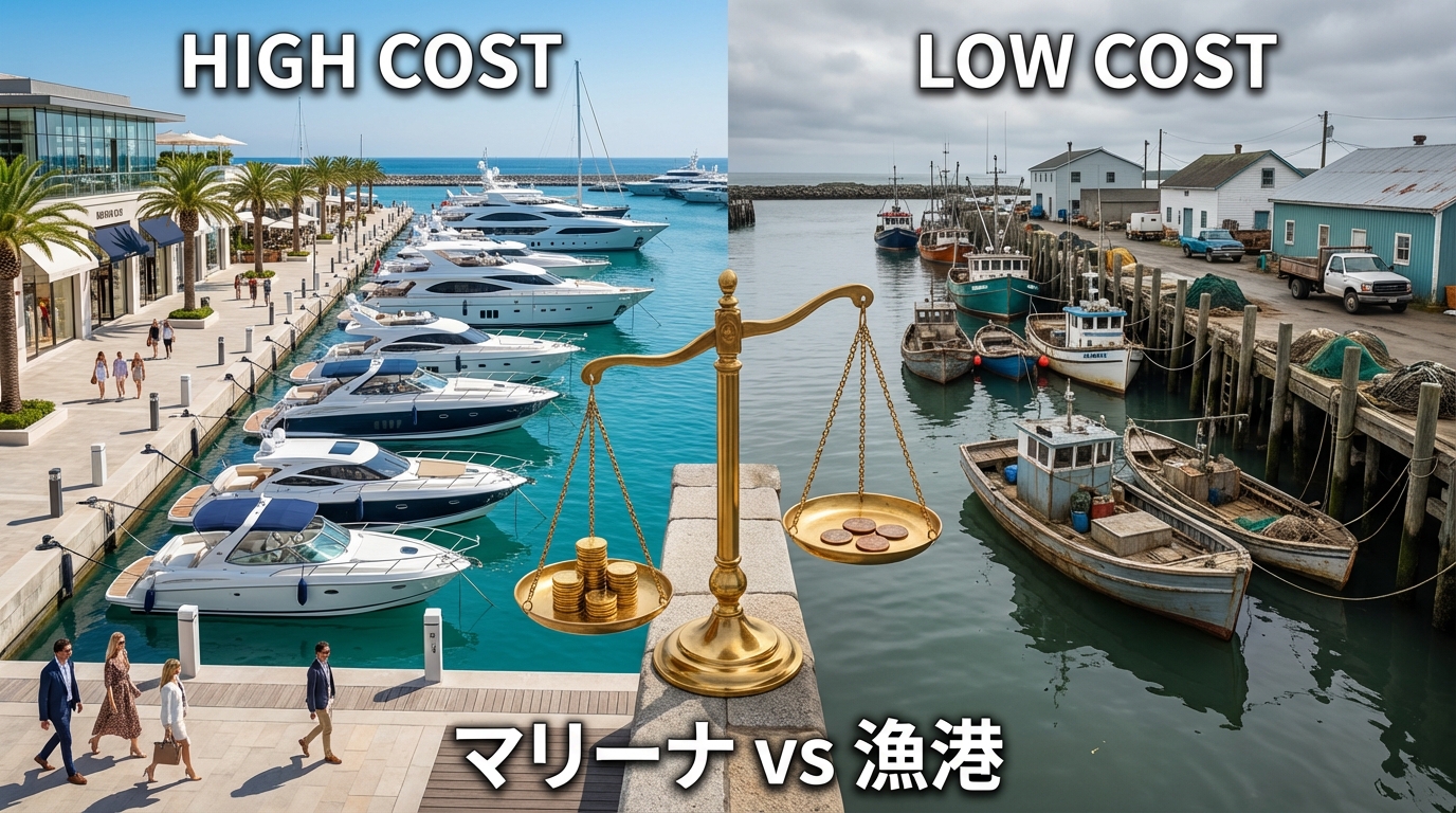 マリーナと漁港の費用比較イメージ